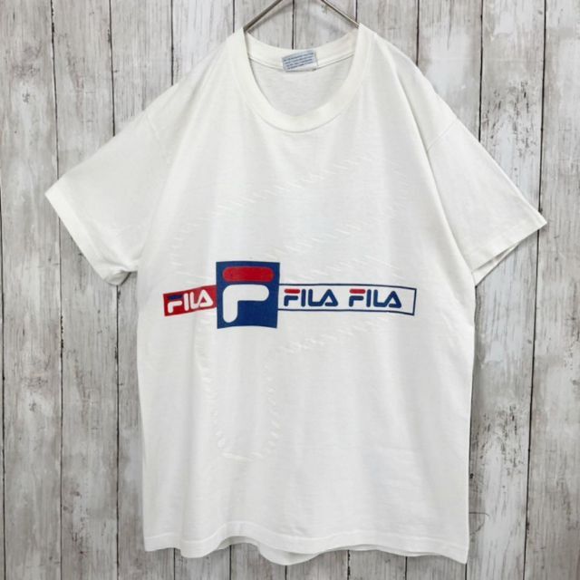 FILA(フィラ)の90sヴィンテージUSA製古着　FILAバックプリントTシャツ　サイズM 白 メンズのトップス(Tシャツ/カットソー(半袖/袖なし))の商品写真