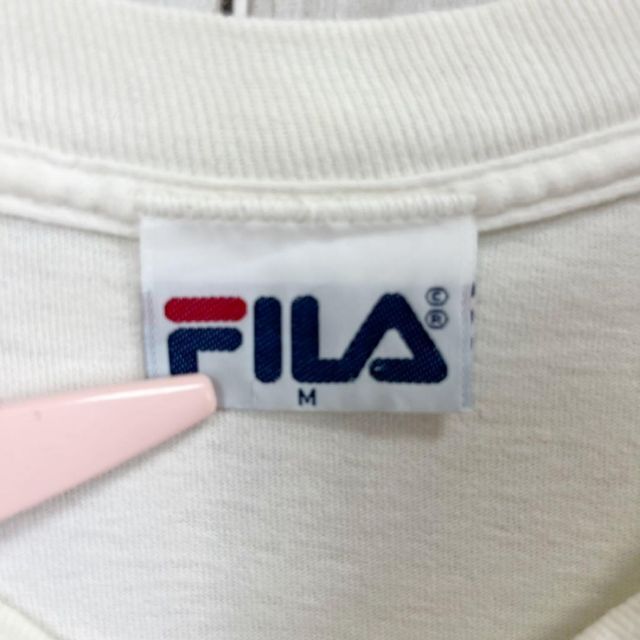 FILA(フィラ)の90sヴィンテージUSA製古着　FILAバックプリントTシャツ　サイズM 白 メンズのトップス(Tシャツ/カットソー(半袖/袖なし))の商品写真