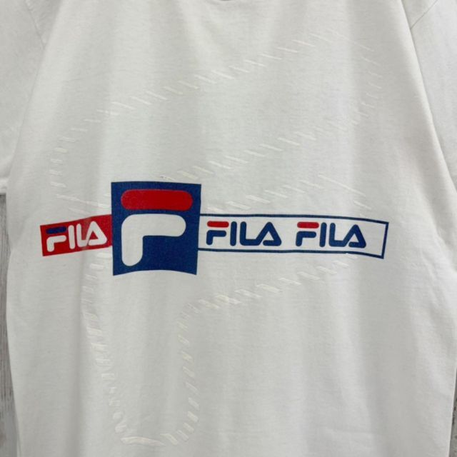 FILA(フィラ)の90sヴィンテージUSA製古着　FILAバックプリントTシャツ　サイズM 白 メンズのトップス(Tシャツ/カットソー(半袖/袖なし))の商品写真