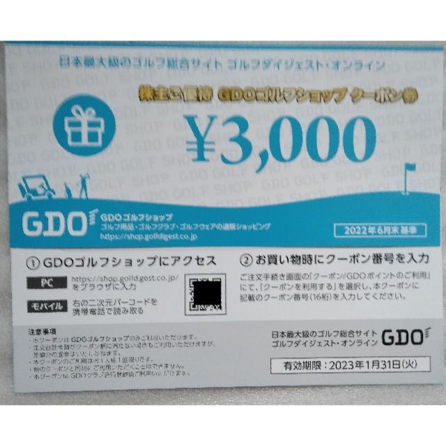 6000円分 GDO ゴルフダイジェスト 株主優待 ショップクーポン券