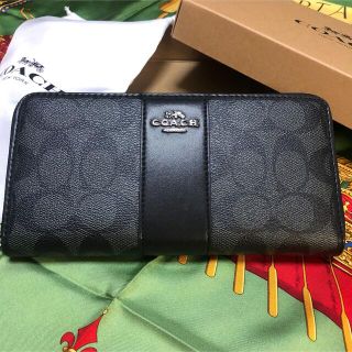 コーチ(COACH)のCOACH 長財布　ラウンドファスナー　シグネチャー　ブラック(長財布)