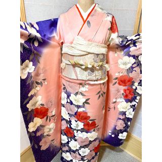 未使用 着物 中振袖 花柄 うすピンク紫水色 かわいい上品きれいめ 成人