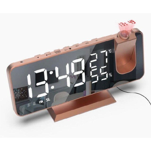 デジタル 時計 投影 目覚まし 置き 温度 湿度 FM USB 給電 LEDの通販 by KA｜ラクマ