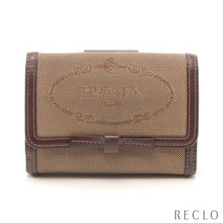 プラダ(PRADA)のBCランク ロゴジャガード 二つ折り財布 Wホック財布 キャンバス レザー(財布)