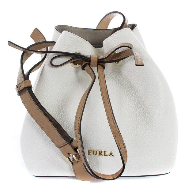 ホットセール フルラ - Furla コスタンザ 茶色 白 ロゴ レザー 巾着 ショルダーバッグ ショルダーバッグ