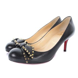 クリスチャンルブタン(Christian Louboutin)のクリスチャンルブタン パンプス リボン スタッズ 36.5 23.5cm 黒(ハイヒール/パンプス)