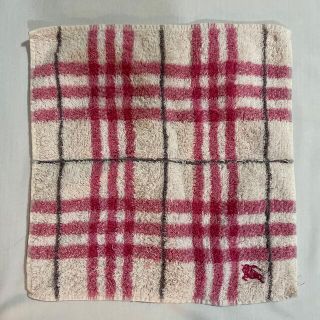 バーバリー(BURBERRY)のバーバリー　タオルハンカチ　中古品　ピンクチェック　ホース刺繍　#2219(ハンカチ)