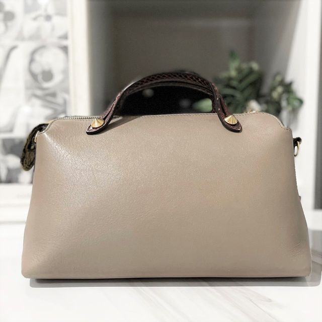 フェンディ バイザウェイ ミディアム レザー×パイソン 2way グレージュ