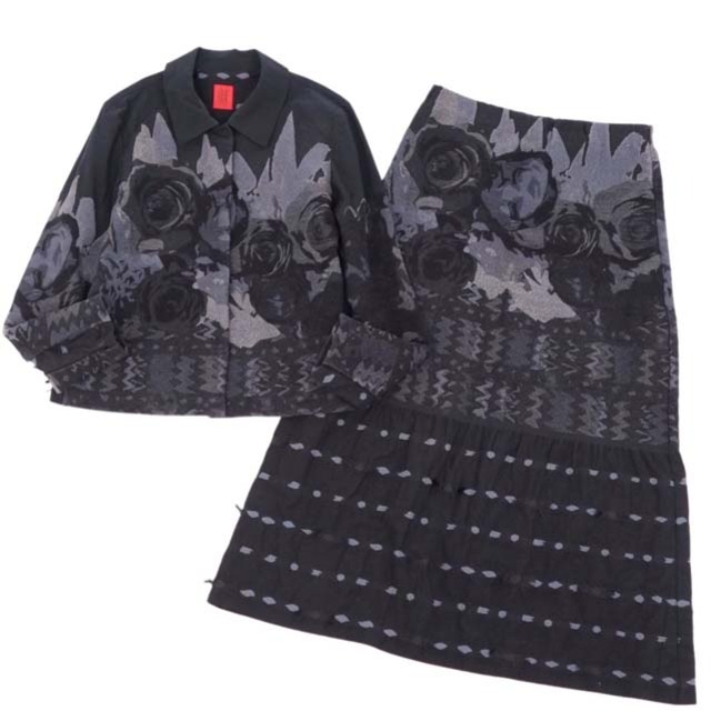 ハート イッセイミヤケ セットアップ ジャケット スカート スーツ 総柄 2 レディースのフォーマル/ドレス(スーツ)の商品写真
