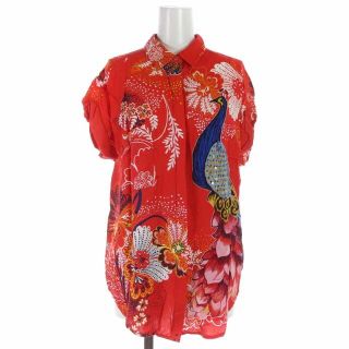 デシグアル(DESIGUAL)のデシグアル シャツ ブラウス カッタウェイカラー 総柄 スパンコール M 赤(シャツ/ブラウス(半袖/袖なし))