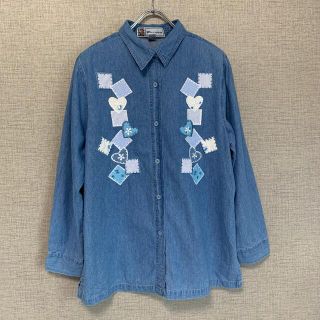 90s ビンテージ　アメリカ古着　デニムシャツ　アメリカ輸入　ハート　古着(シャツ/ブラウス(長袖/七分))