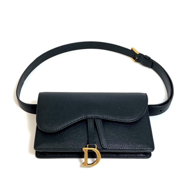 ディオール Dior サドル型 小物 ベルトポーチ ウエストバッグ レザー ブラック 美品