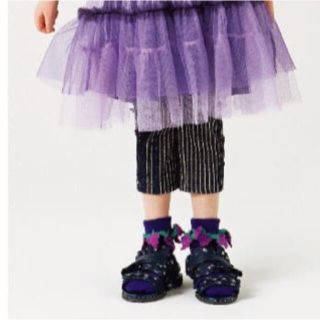 アナスイミニ(ANNA SUI mini)のアナスイミニ　120 ストライプ　7分丈　デニム　レギンス　レース　パンツ(パンツ/スパッツ)