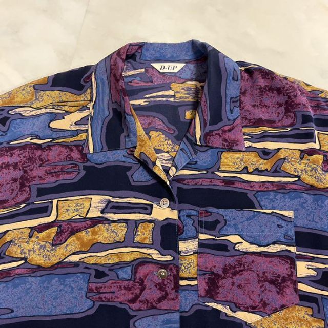 総柄シャツ オープンカラーシャツ ポリシャツ 長袖 ロングスリーブ 青 紫 メンズのトップス(シャツ)の商品写真
