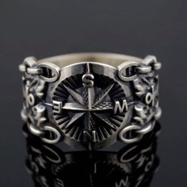 【A019】リング　メンズ　指輪　シルバー　コンパス　時計　20号 メンズのアクセサリー(リング(指輪))の商品写真