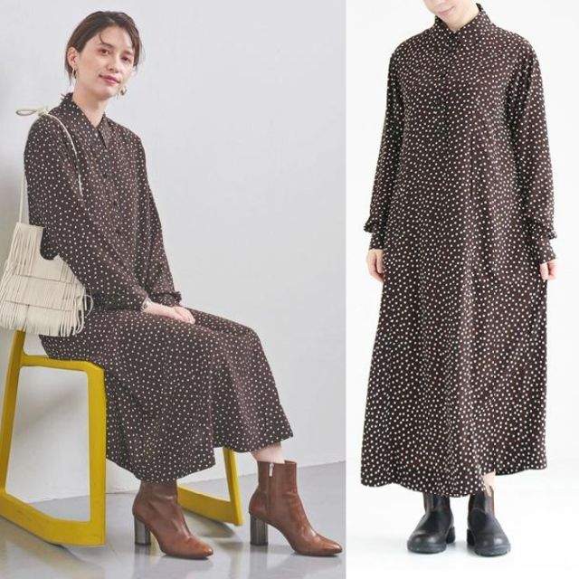 UNITED ARROWS(ユナイテッドアローズ)の未使用【dahl'ia】ドット シャツワンピース/ユナイテッドアローズ取扱い レディースのワンピース(ロングワンピース/マキシワンピース)の商品写真