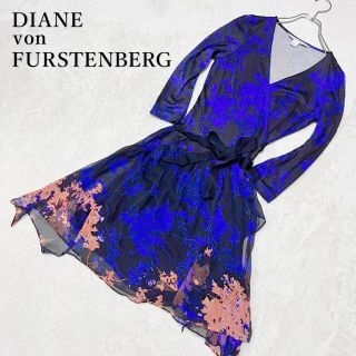 ダイアンフォンファステンバーグ(DIANE von FURSTENBERG)の【美品】DVF　サイズXL　カシュクールワンピース　花柄　シルク100%(ロングワンピース/マキシワンピース)