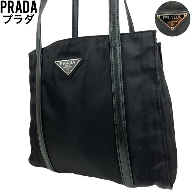 ✨美品　PRADA プラダ　トートバッグ　ブラック　黒　手提げ　ナイロン　レザー