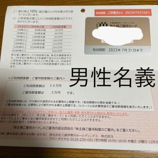 イセタン(伊勢丹)の三越伊勢丹　株主優待　ご利用限度額30万円(ショッピング)