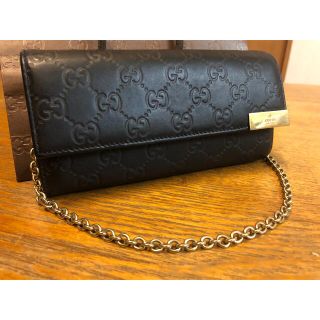 グッチ(Gucci)の【美品】GUCCI グッチ  ゴールドチェーン 長財布 シマライン ブラック(財布)