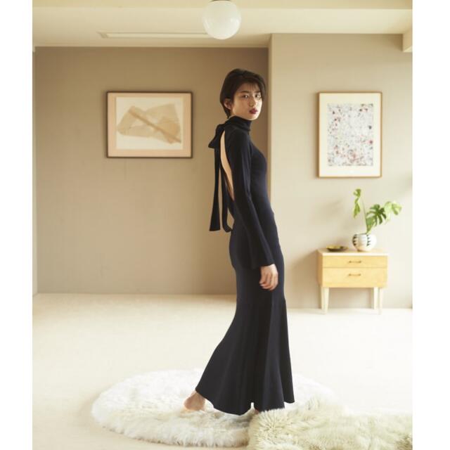 Rosary moon(ロザリームーン)の【完売】Back Ribbon Knit Dress レディースのワンピース(ロングワンピース/マキシワンピース)の商品写真