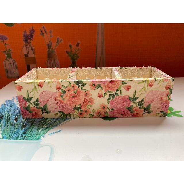 木製 小物ケース 薔薇 レース デコパージュ