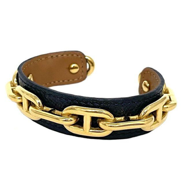 HERMES エルメス ケリー レザー ブレスレット バングル ネイビー×金