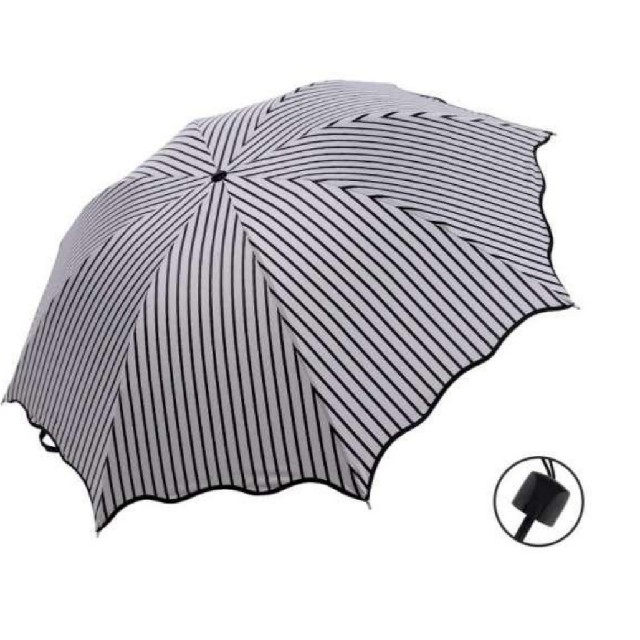 晴雨兼用 折り畳み傘 ストライプ ブラック UV カット 撥水加工 日傘 雨傘 レディースのファッション小物(傘)の商品写真