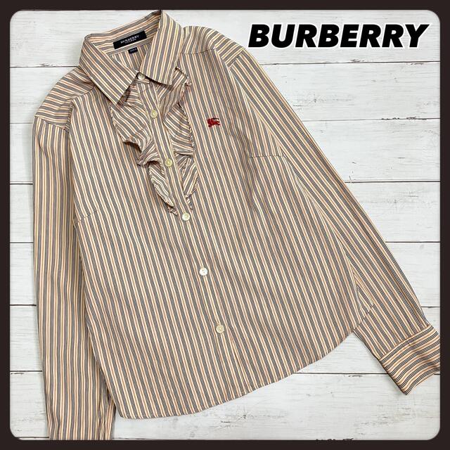 BURBERRY(バーバリー)のバーバリー フリル シャツ 長袖 ノバストライプ ホースロゴ キッズ/ベビー/マタニティのキッズ服女の子用(90cm~)(ブラウス)の商品写真