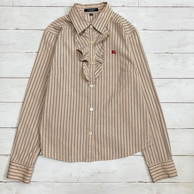 BURBERRY(バーバリー)のバーバリー フリル シャツ 長袖 ノバストライプ ホースロゴ キッズ/ベビー/マタニティのキッズ服女の子用(90cm~)(ブラウス)の商品写真