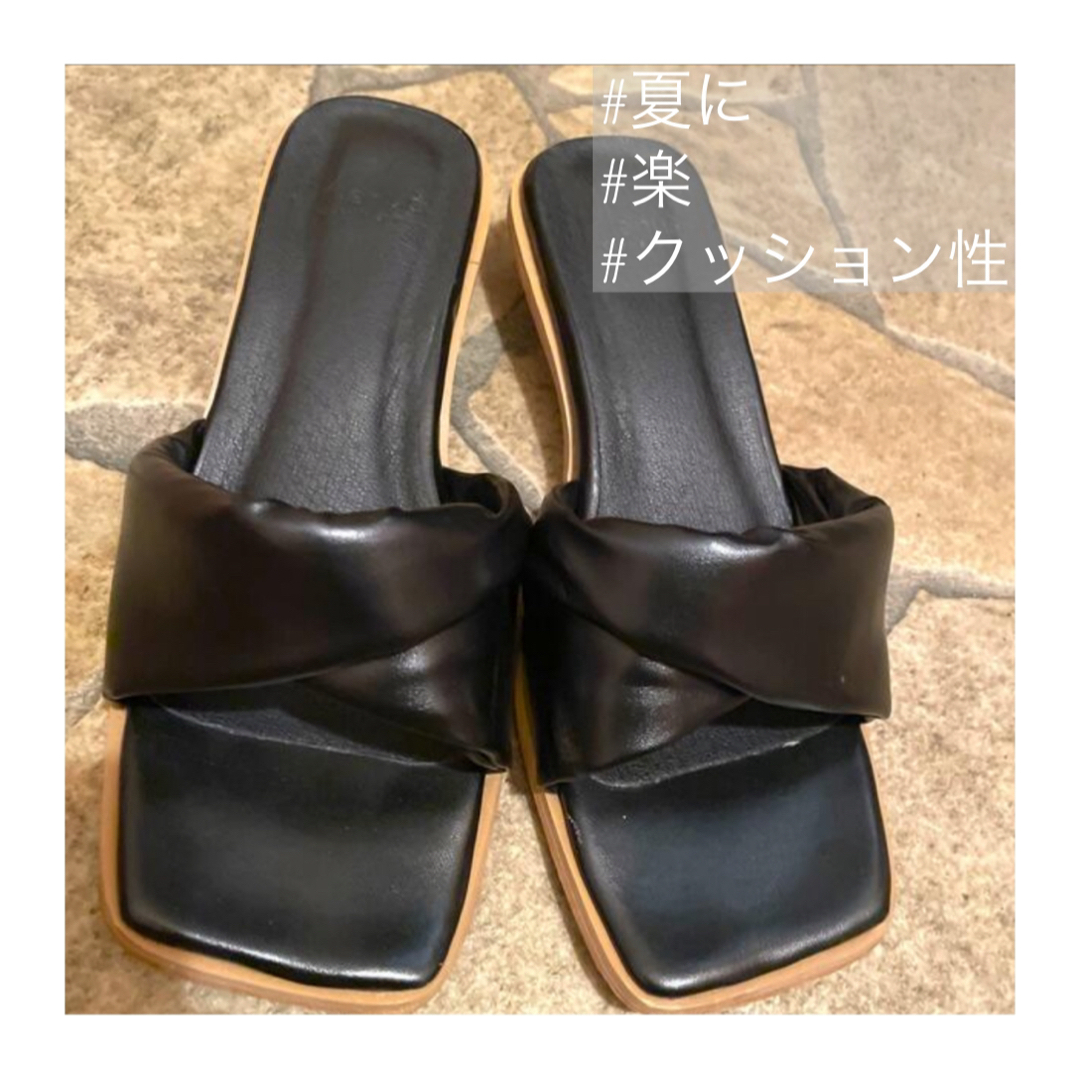 フラット　クリア　ローヒール　ペタンコ　サンダル　ミュール　ブラック レディースの靴/シューズ(サンダル)の商品写真
