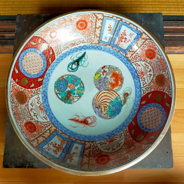 数量は多い 古い飾り皿 色絵 大皿 40.5cm 伊万里