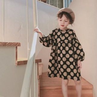 【9号/ブラック】子供服　ワンピース　長袖　スカート女の子　ドロップショルダー(ワンピース)