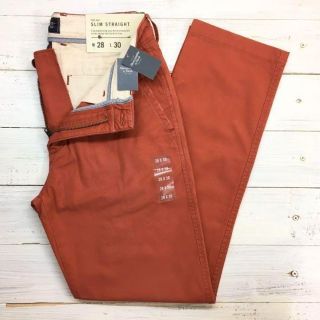 アバクロンビーアンドフィッチ(Abercrombie&Fitch)の新品【メンズ28】★アバクロ★ウォッシュ加工！ストレッチ素材チノパン/赤オレンジ(チノパン)