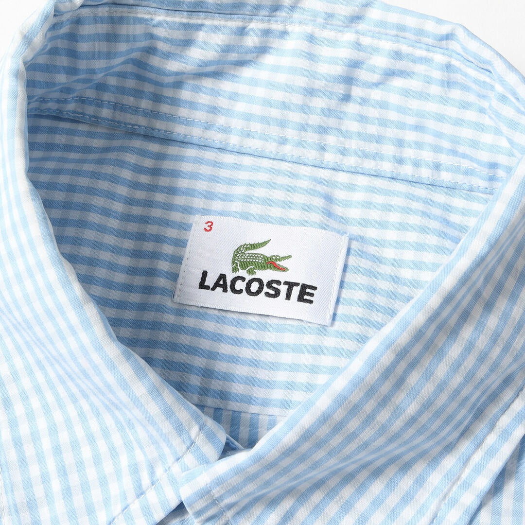 【美品】【麻100%】ラコステ/LACOSTE 半袖チェックシャツ　ワニ刺繍