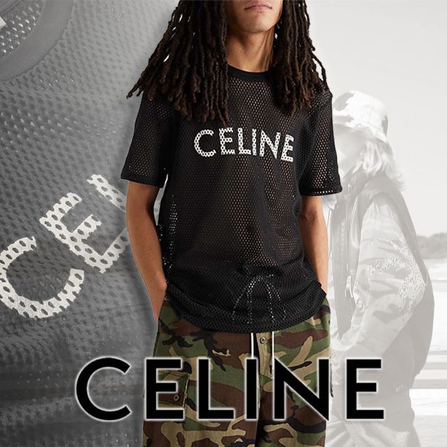 CELINE セリーヌ コットン メッシュ ルーズ ロゴ Tシャツ 超爆安 www