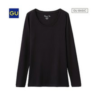 ジーユー(GU)のGU フライスクルーネックT ブラック(Tシャツ(長袖/七分))