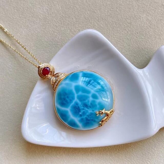 ⭐︎【天然】ラリマー ペンダントトップ k18 16.3g - ネックレス