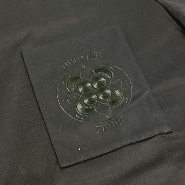 エルメス HERMES Tシャツ ポケット刺繍 カットソー トップス 半袖Ｔシャツ コットン ブラック 美品 2