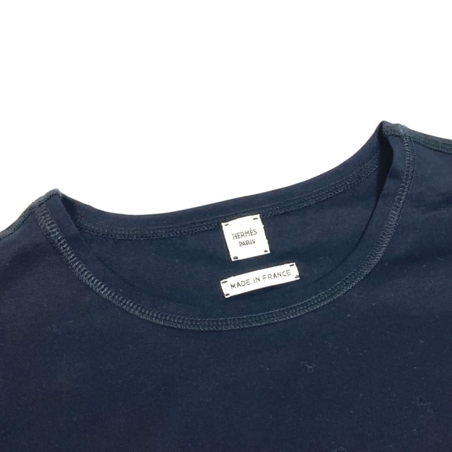 エルメス HERMES Tシャツ ポケット刺繍 カットソー トップス 半袖Ｔシャツ コットン ブラック 美品 3