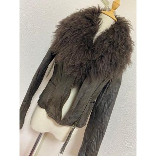 goa - goaゴア☆チベットラムファー本革レザージャケット中古ブラウン