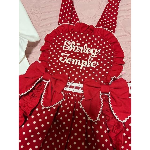 Shirley Temple(シャーリーテンプル)のシャーリーテンプルドット エプロン ジャンパースカート 阪急 ブラウス 130 キッズ/ベビー/マタニティのキッズ服女の子用(90cm~)(ワンピース)の商品写真