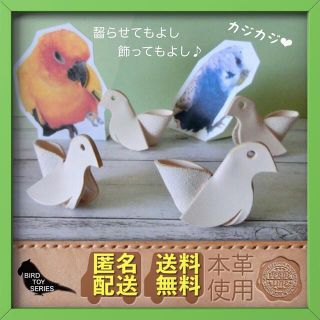 匿名配送【本革】ハンドメイド飾り&ガシガシ系インコ鳥のおもちゃ【4匹の小鳥】(鳥)