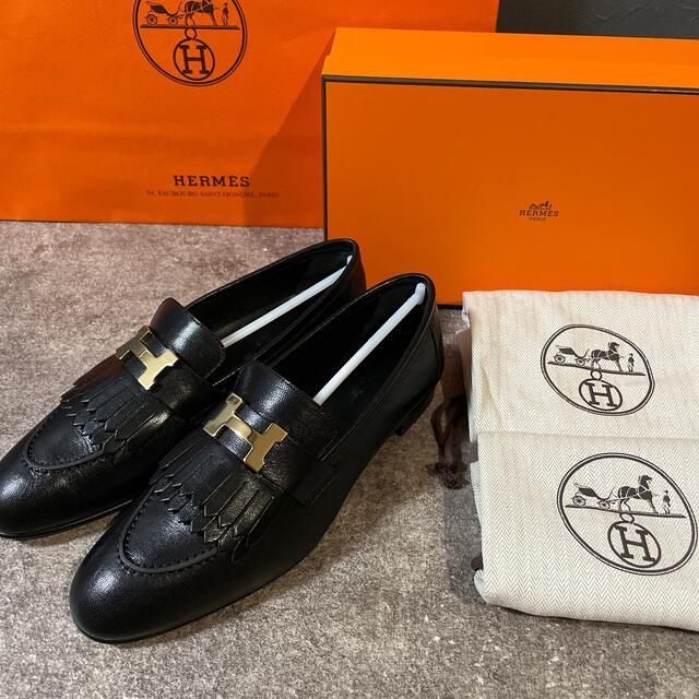 エルメス モカシンロワイヤル ブラック×ゴールド黒ローファー-