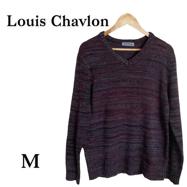 Louis Chavlonルイ シャブロン ニットセーター　グレー×エンジ  M メンズのトップス(ニット/セーター)の商品写真