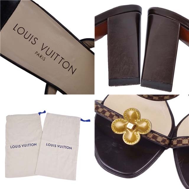 LOUIS VUITTON(ルイヴィトン)のルイヴィトン ミュール サンダル ダミエ フラワー ハラコ 38 ブラウン レディースの靴/シューズ(ミュール)の商品写真