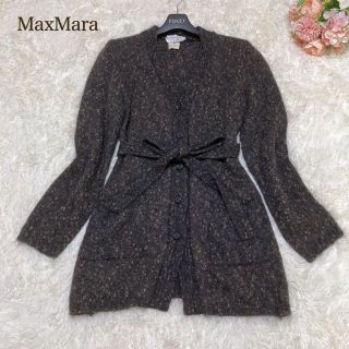 マックスマーラ(Max Mara)のマックスマーラ カーディガン モヘア混 ニット 白タグ ベルト付き ブラウン M(カーディガン)