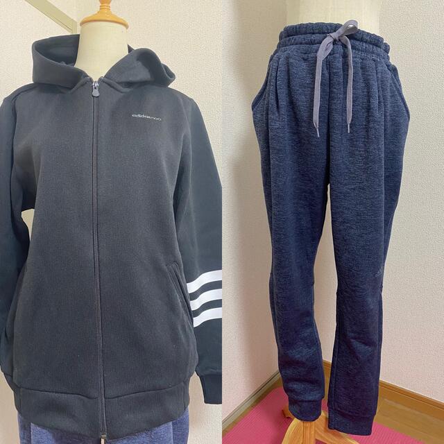 adidas - adidasアディダス☆黒ニットパーカー+スエットパンツ上下