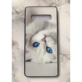 ギャラクシー(Galaxy)の可愛い猫ちゃん♪薄型 背面9Hガラスケース GalaxyS10Plus 白猫(Androidケース)