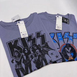 ジーユー(GU)のKISS × GUコラボ バンドTシャツ M 半袖 2枚 セット パープル 薄紫(Tシャツ(半袖/袖なし))